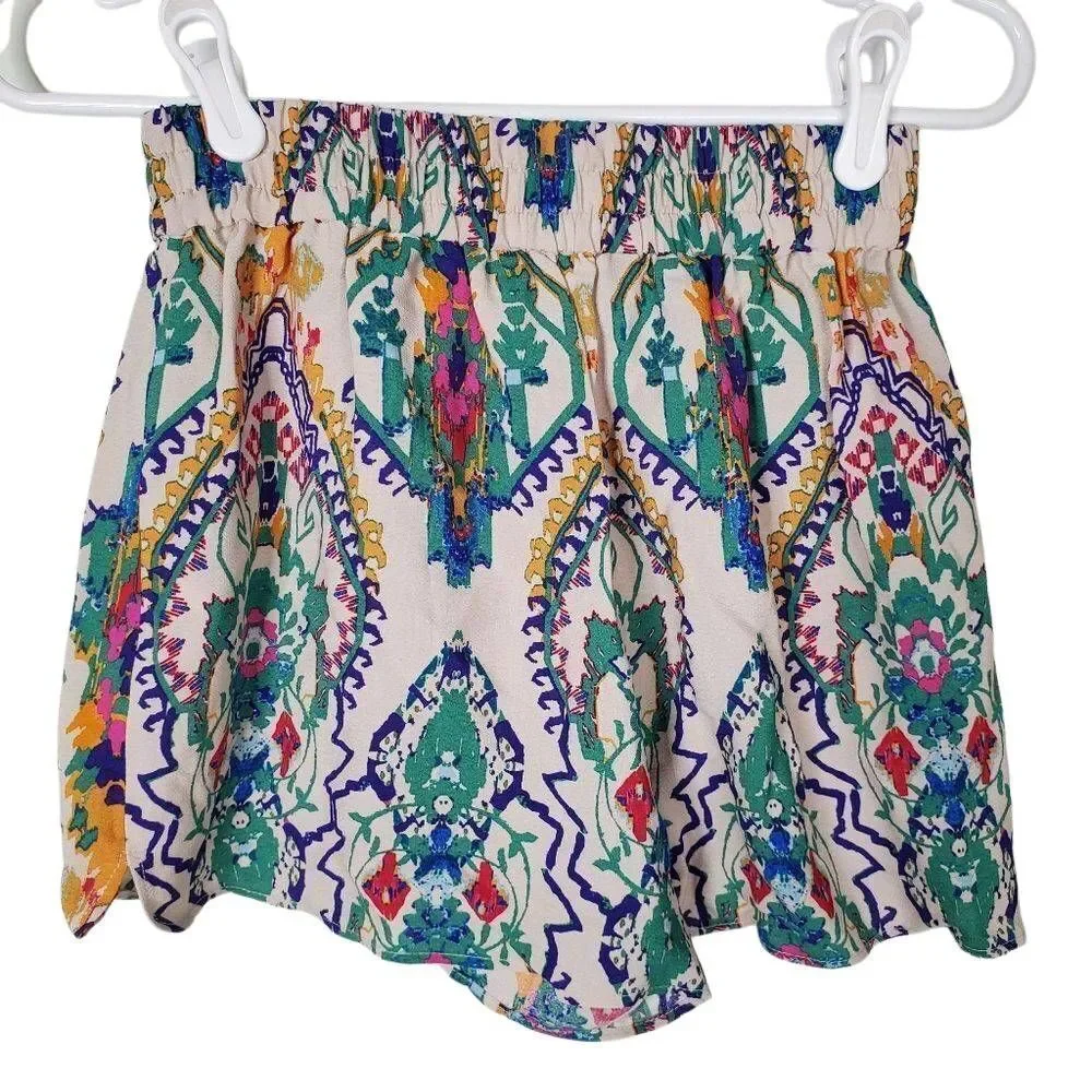 NWT Zara Flowy Elastic Waist Shorts Size XS‎ Bead Tassel Colorful Aztec Boho
